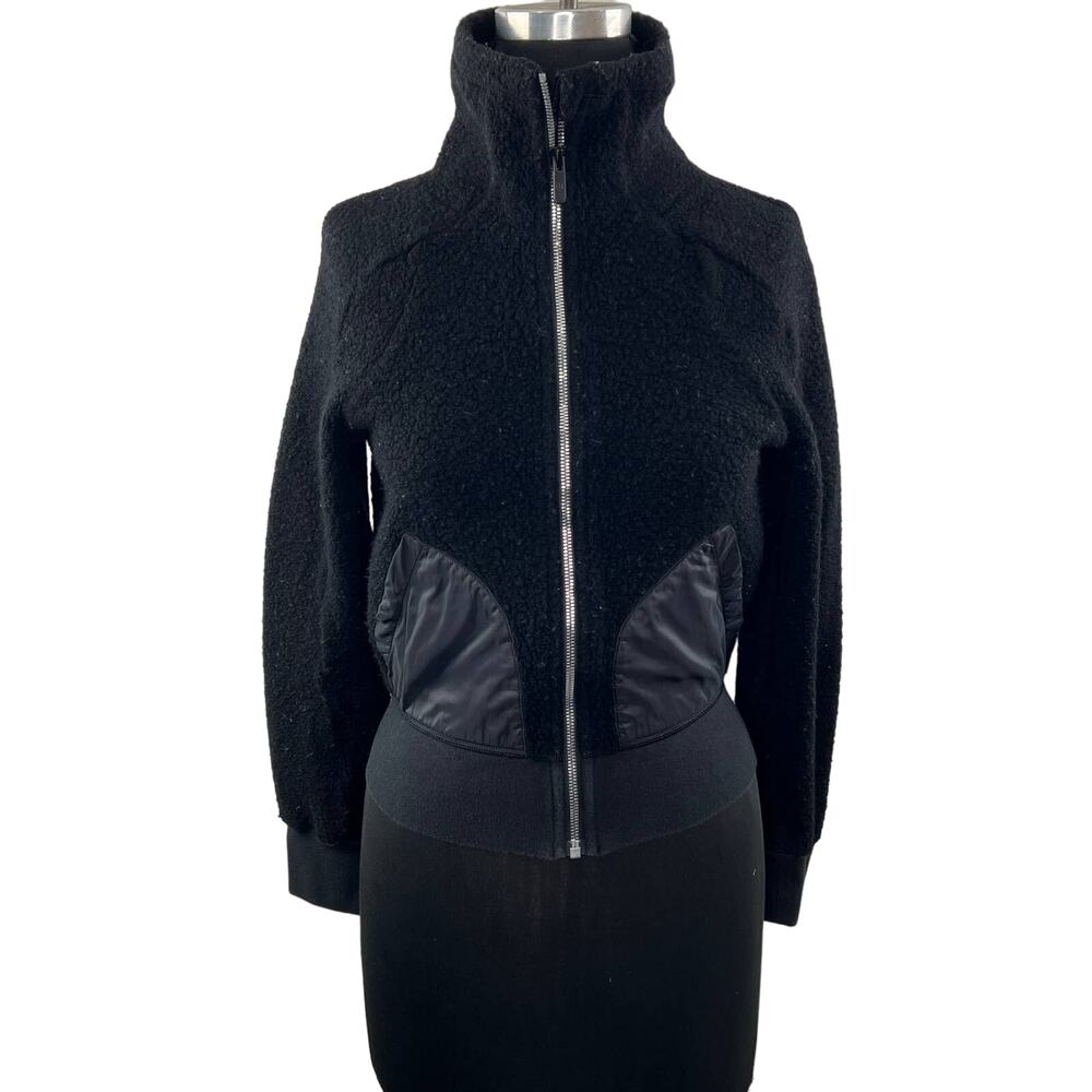 LULULEMON So Sherpa Womens Black Long Sleeve Front Zip High Collar Bomber Jacket